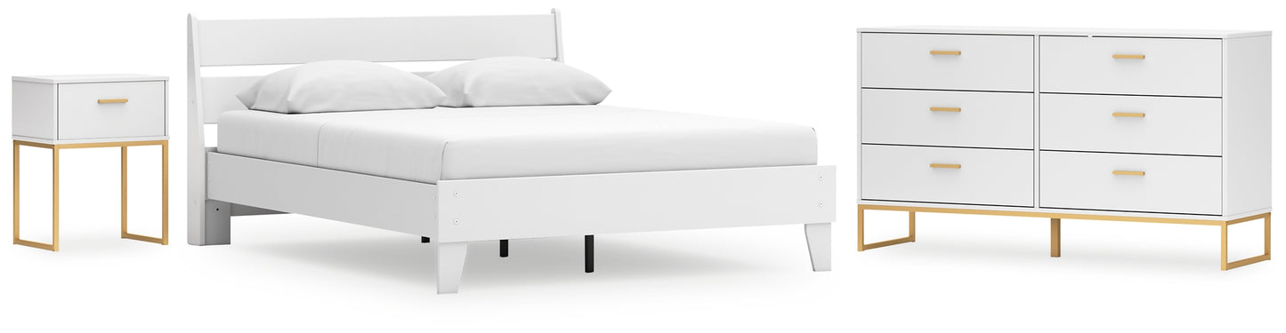 Cama Queen con plataforma y paneles Socalle, tocador y mesita de noche