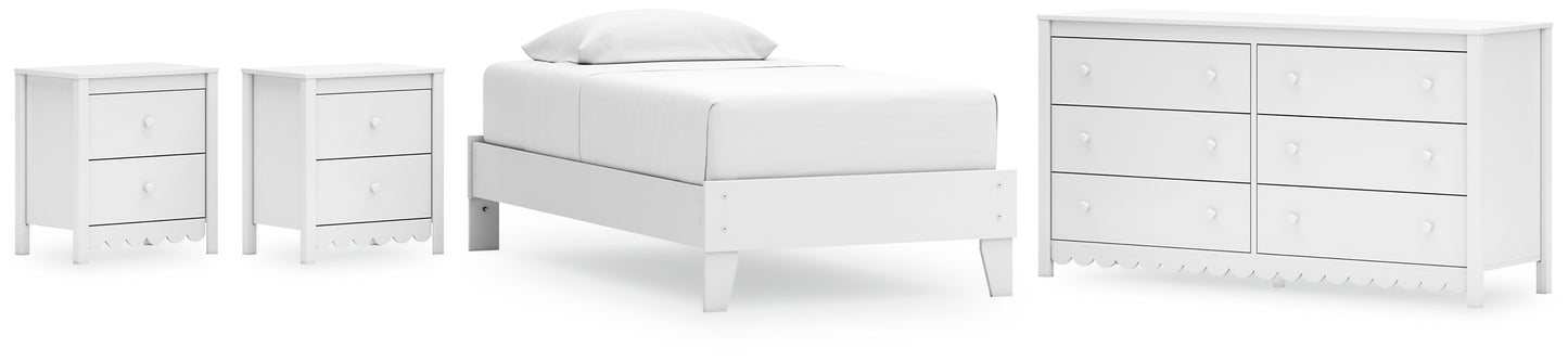 Cama doble Hallityn con plataforma, tocador y dos mesitas de noche