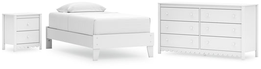 Cama doble con plataforma Hallityn, tocador y mesita de noche