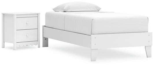 Cama doble con plataforma y mesita de noche Hallityn