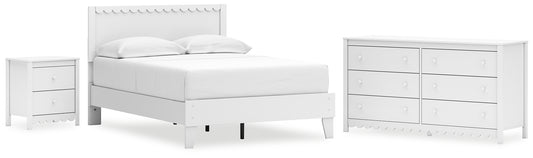 Cama de plataforma Hallityn con paneles completos, tocador y mesita de noche