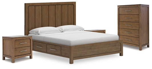 Cama King con espacio de almacenaje, cómoda y dos mesitas de noche Cabalynn