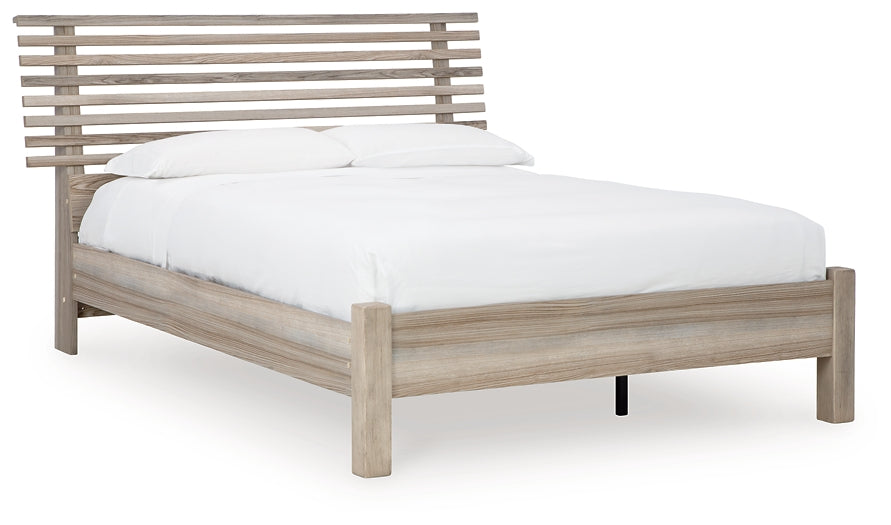 Cama Queen con paneles Hasbrick, tocador con espejo y mesita de noche