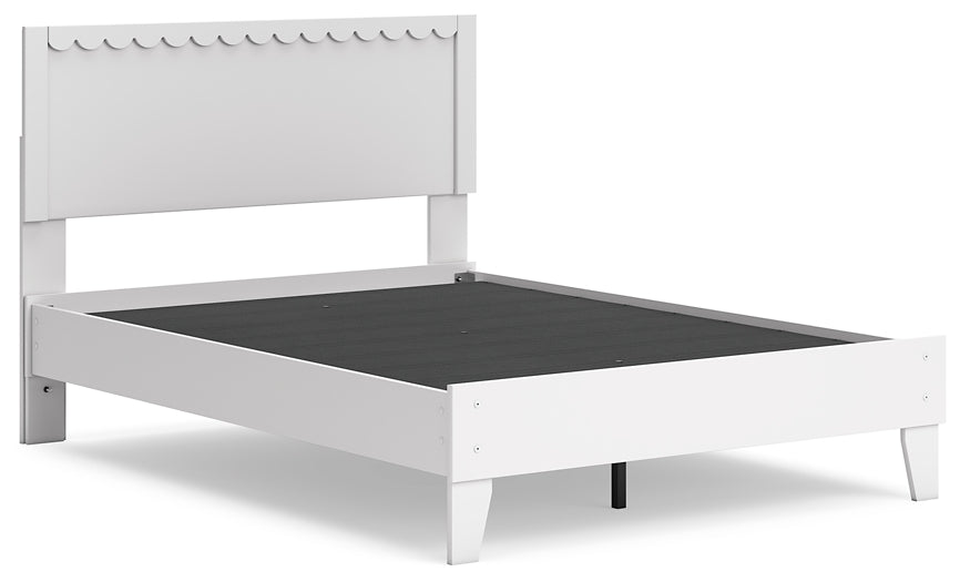 Cama de plataforma Hallityn con paneles completos, tocador y 2 mesitas de noche