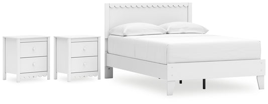 Cama de plataforma Hallityn con paneles completos y 2 mesitas de noche