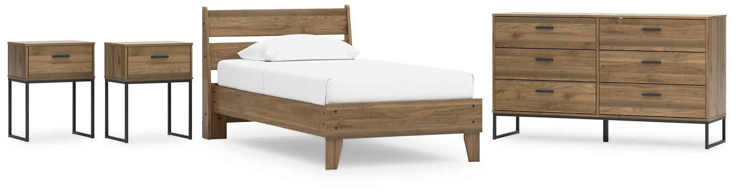 Cama con plataforma doble Deanlow con tocador y dos mesitas de noche