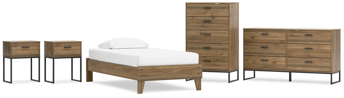 Cama Deanlow Twin con plataforma, tocador, arcón y dos mesitas de noche