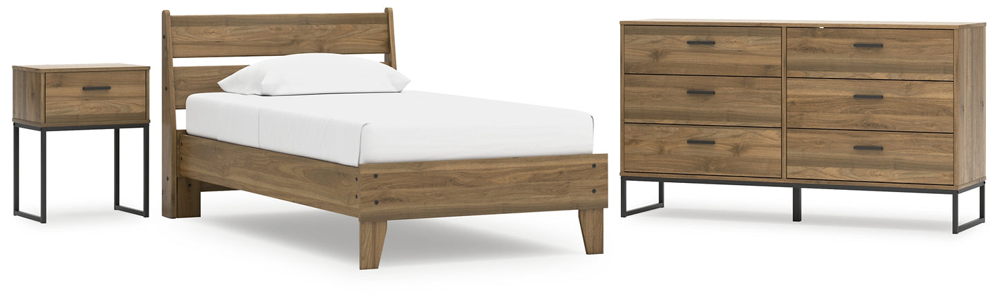 Cama con plataforma doble Deanlow con tocador y mesita de noche