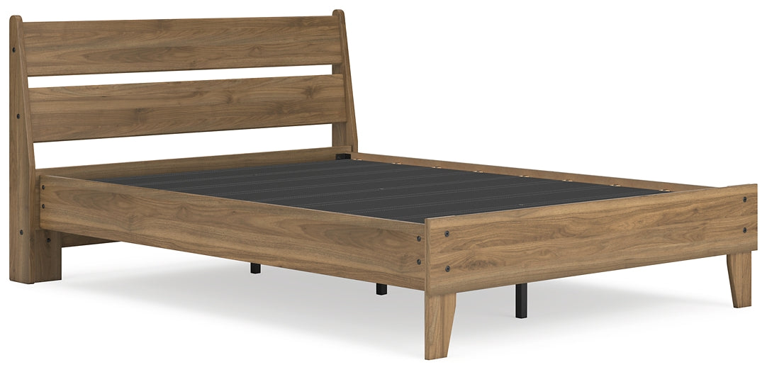 Cama con plataforma completa Deanlow con tocador y mesita de noche