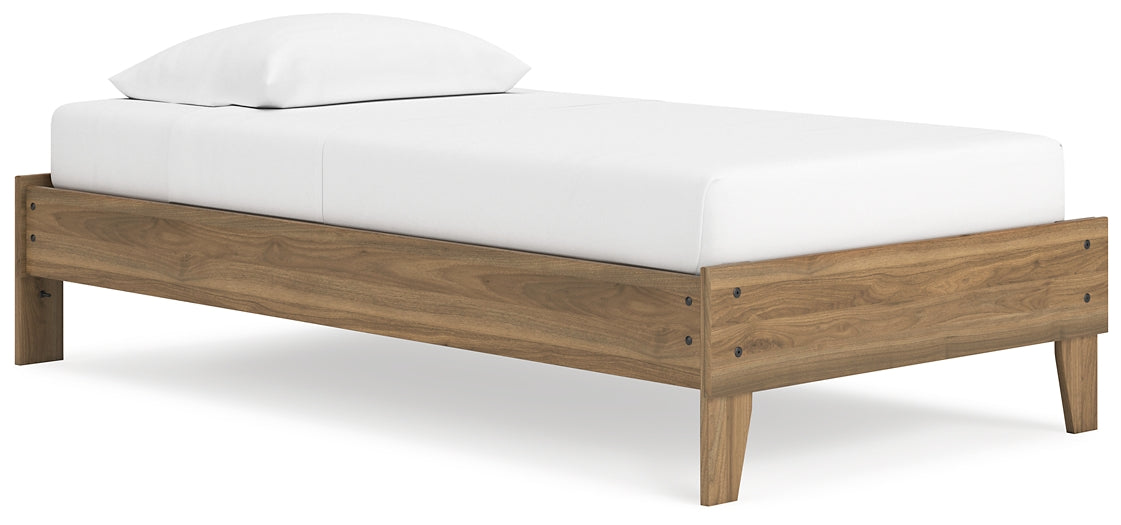 Cama Deanlow Twin con plataforma, tocador y mesita de noche