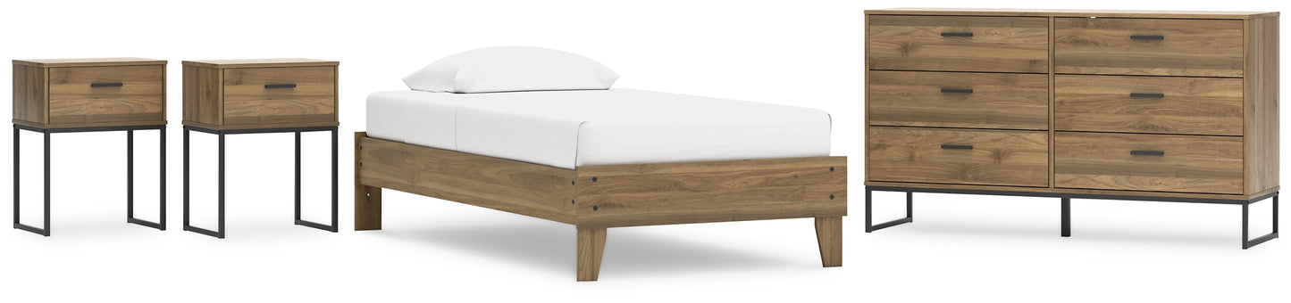 Cama Deanlow Twin con plataforma, tocador y dos mesitas de noche