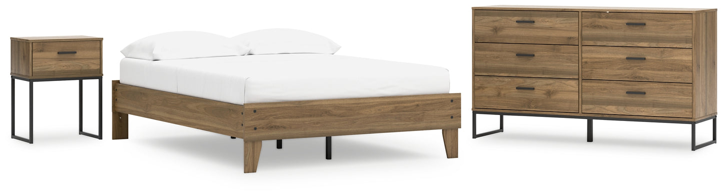 Cama Deanlow con plataforma completa, tocador y mesita de noche