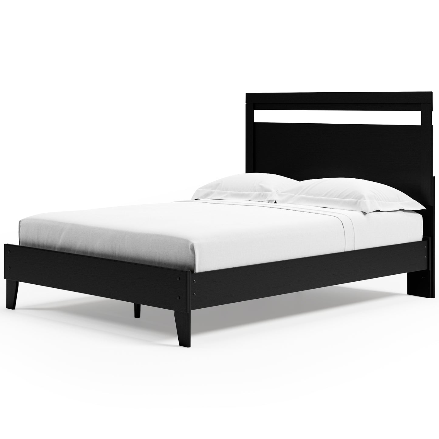 Cama Queen con plataforma y paneles Finch, tocador y dos mesitas de noche