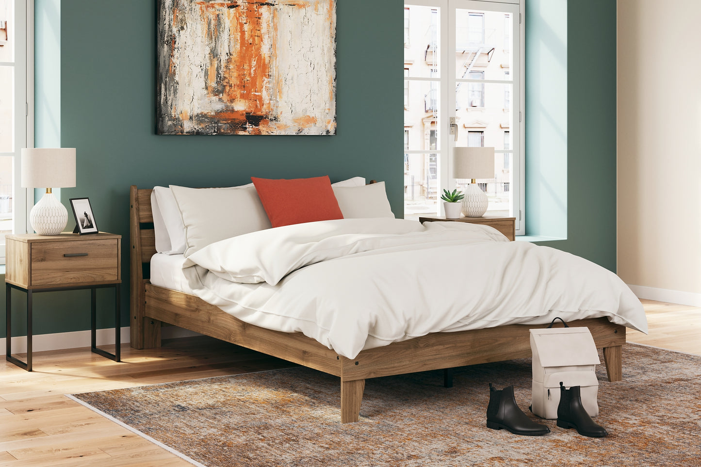 Cama Queen Deanlow con plataforma y tocador