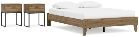 Cama Queen Deanlow con plataforma y dos mesitas de noche