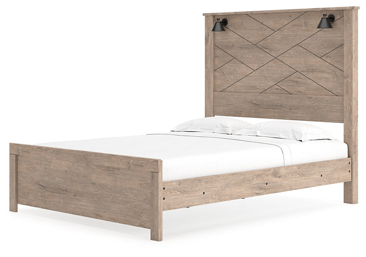 Cama Senniberg Queen con paneles, tocador con espejo y dos mesitas de noche