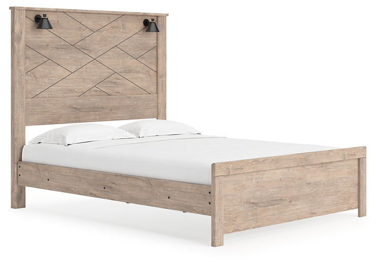 Cama Senniberg Queen con paneles, tocador con espejo y dos mesitas de noche