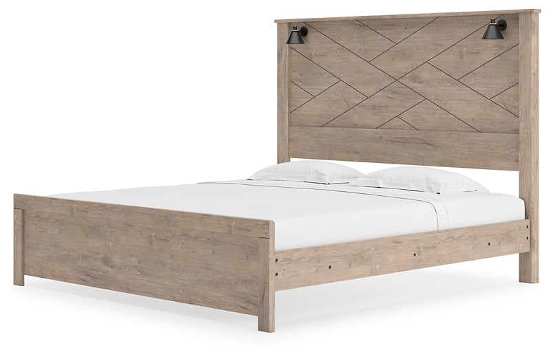 Cama Senniberg King con paneles, tocador con espejo y dos mesitas de noche