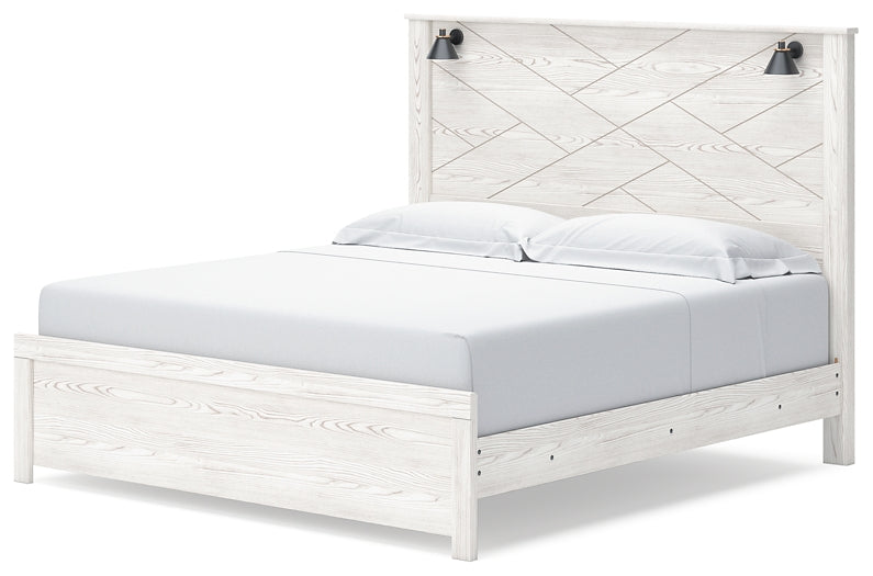 Cama King con paneles Gerridan, tocador con espejo, cómoda y mesita de noche